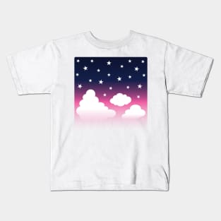 Clouds | Stars | Gradient | White Blue Pink | Dark Kids T-Shirt